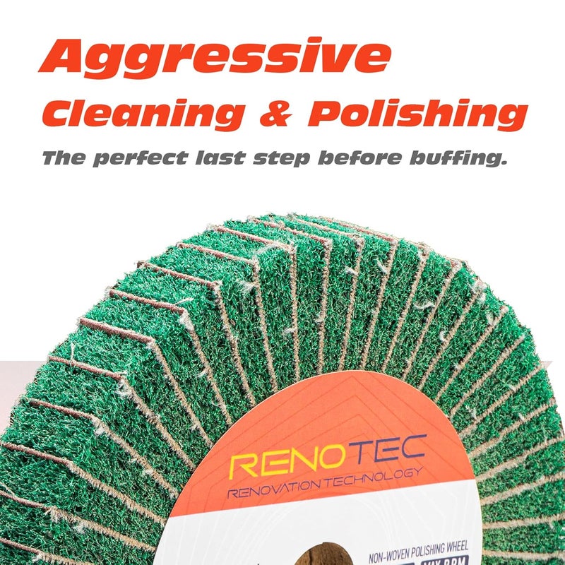 RENOTEC 6 Inch Flap Wheel, Non-Woven Abrasive Polishing Wheel, 1 Inch Thickness, 3/4 Inch Arbor, for Bench Grinder (4 Pcs Grit240 SP) - Image 5